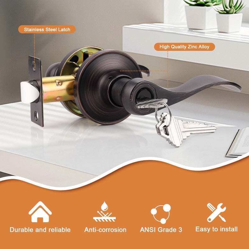 Probrico Oil Rubbed Bronze Door Lockset Hardware Keyed Alike Entry Entrance Door Lever Handles One Keyway (3 Pack) - Image 2